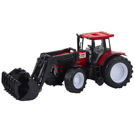 Traktor pojazd rolniczy farmerski z chwytakiem czerwony