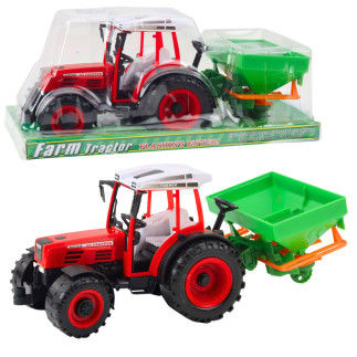 Traktor pojazd rolniczy farmerski z siewnikiem czerwony