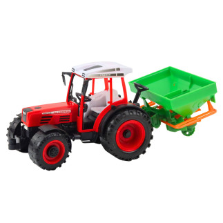 Traktor pojazd rolniczy farmerski z siewnikiem czerwony