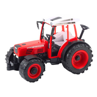 Traktor pojazd rolniczy farmerski z siewnikiem czerwony
