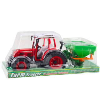 Traktor pojazd rolniczy farmerski z siewnikiem czerwony