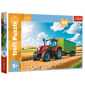 Puzzle - 100 - maszyny rolnicze - traktor z przyczepą - trefl 16494