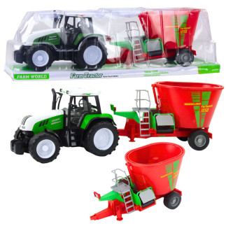Traktor rolniczy farmerski z przyczepą mieszalnik paszy zielony