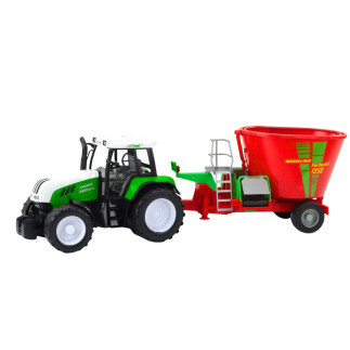 Traktor rolniczy farmerski z przyczepą mieszalnik paszy zielony