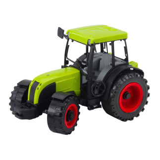 Traktor rolniczy farmerski z przyczepą do drewna kłody zielony