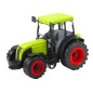 Traktor rolniczy farmerski z zielono-żółtą przyczepą zielony
