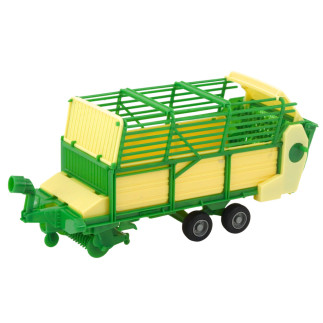 Traktor rolniczy farmerski z zielono-żółtą przyczepą zielony