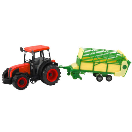 Traktor rolniczy farmerski z zielono-żółtą przyczepą czerwony 50cm