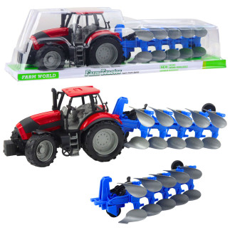 Traktor rolniczy farmerski z pługiem napęd czerwony