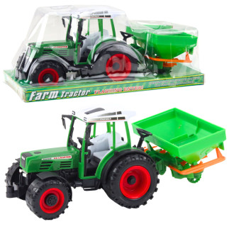Traktor pojazd rolniczy farmerski z siewnikiem zielony