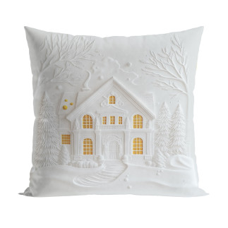 Domek z efektem 3d poszewka dekoracyjna velvet, 40x40cm, kolor 001 szaro biały