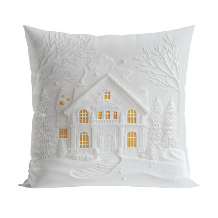 Domek z efektem 3d poszewka dekoracyjna velvet, 40x40cm, kolor 001 szaro biały