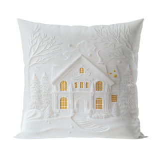 Domek z efektem 3d poszewka dekoracyjna velvet, 40x40cm, kolor 001 szaro biały