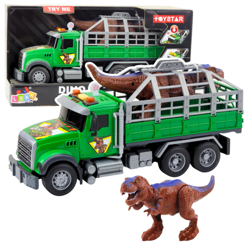 Ciężarówka transport dinozaurów figurka dinozaura światła dźwięki zielona Ciężarówka transport dinozaurów figurka dinozaura światła dźwięki zielona