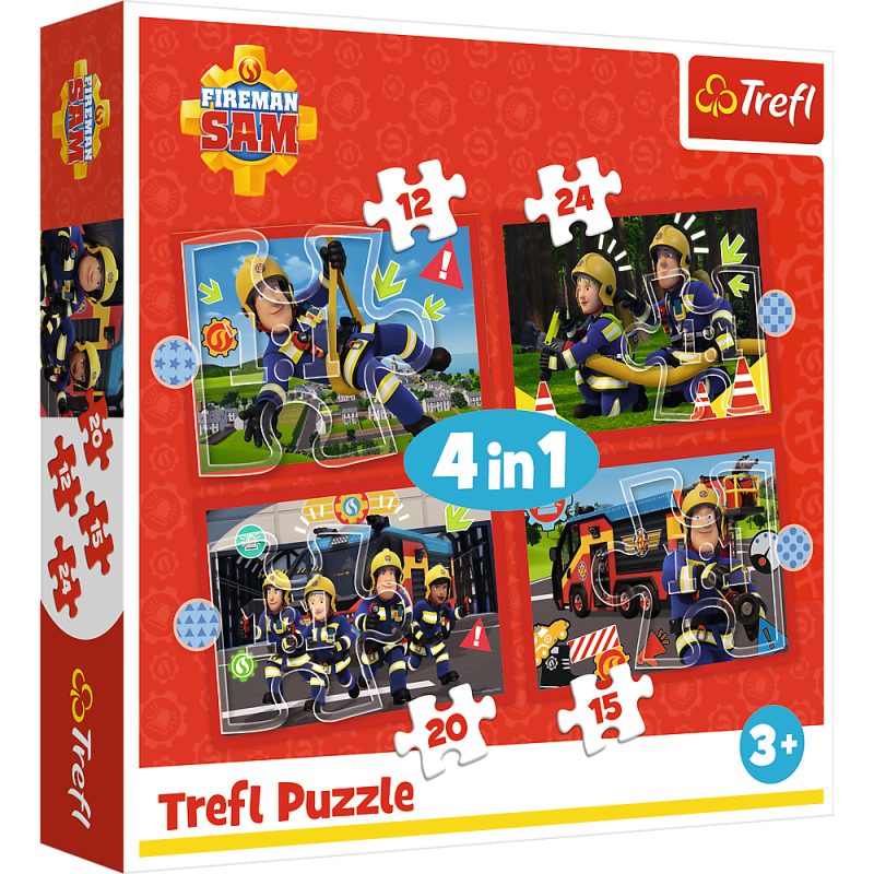 Puzzle - 4w1 (12, 15, 20, 24) - przygody strażaka sama - strażak sam - trefl 34632