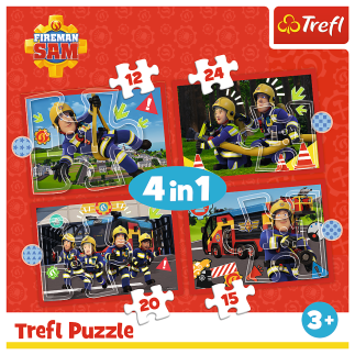 Puzzle - 4w1 (12, 15, 20, 24) - przygody strażaka sama - strażak sam - trefl 34632