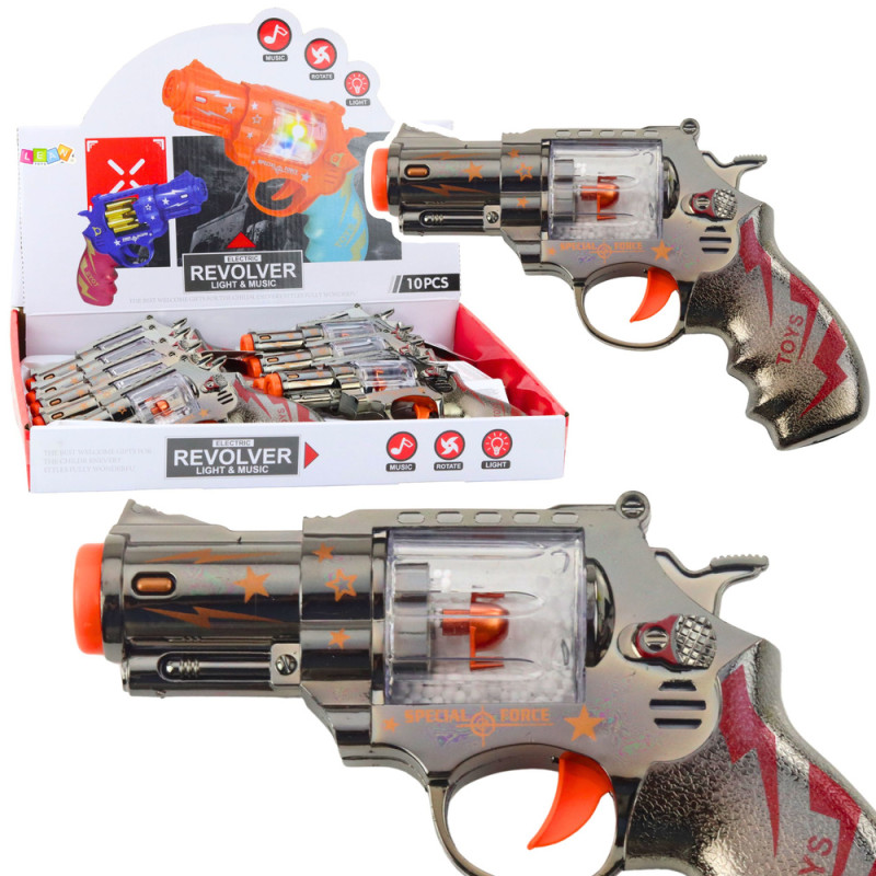 Pistolet zabawkowy rewolwer magazynek z kulkami światła dźwięki