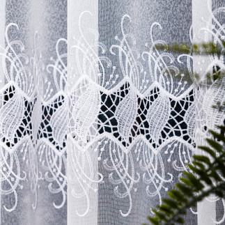 Firanka z aplikacją pasowa, wysokość 280cm, kolor 001 biały