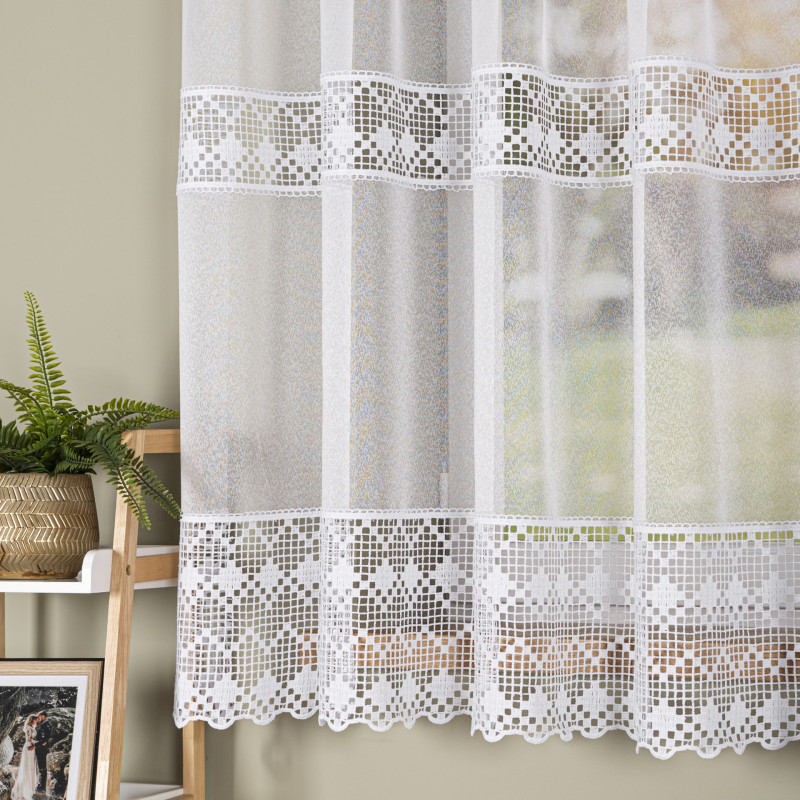 Firanka z aplikacją pasowa, wysokość 175cm, kolor 001 biały