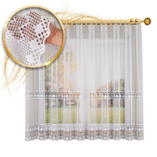 Firanka z aplikacją pasowa, wysokość 175cm, kolor 001 biały