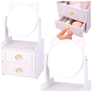 Mini toaletka lusterko do makijażu dwie szuflady uszy drewniana biała