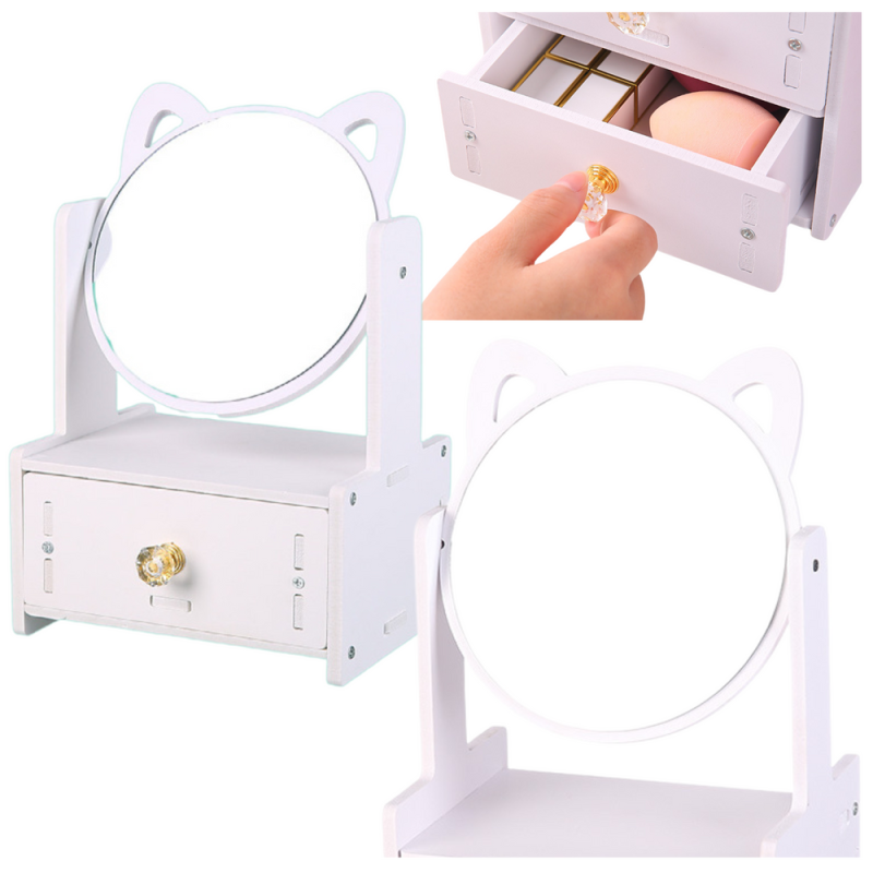 Mini toaletka lusterko do makijażu szuflada uszy drewniana biała Mini toaletka lusterko do makijażu szuflada uszy drewniana biała