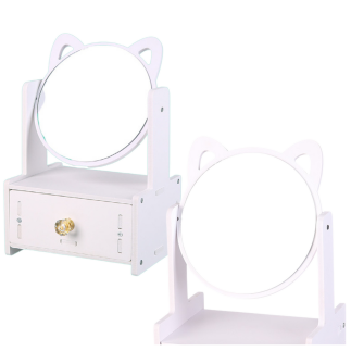 Mini toaletka lusterko do makijażu szuflada uszy drewniana biała