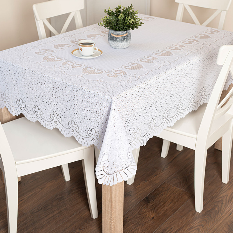 Obrus żakardowy gotowy, szerokość 180cm x wysokość 140cm, kolor 001 biały