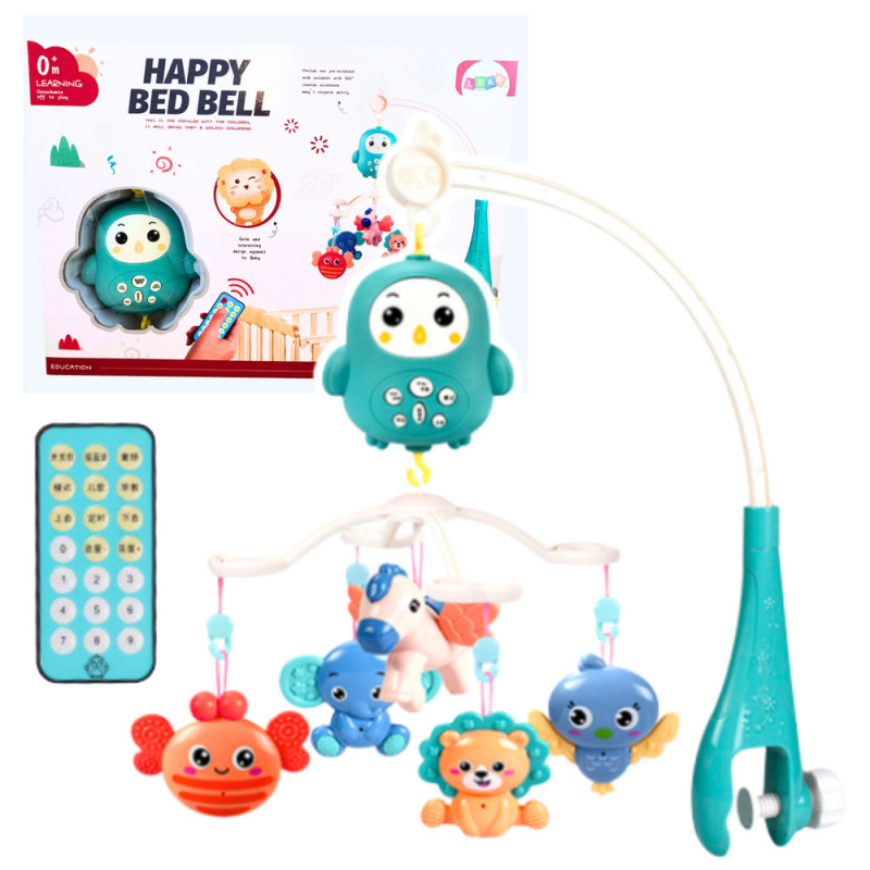 Karuzela do łóżeczka sterowana pilotem kołysanki dźwięki niebieska Karuzela do łóżeczka sterowana pilotem kołysanki dźwięki niebieska