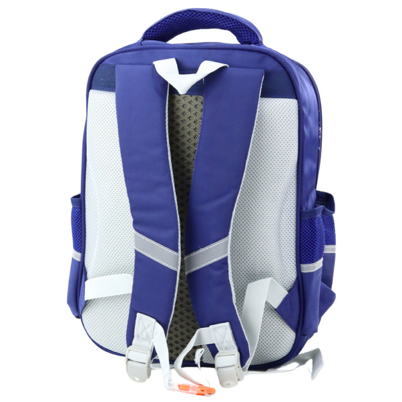 Plecak szkolny naszywki z dinozaurami pas piersiowy granatowy 39x27x15cm