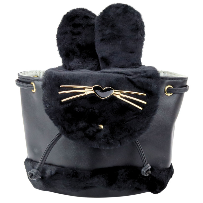 Plecak dziecięcy pluszowy uszy regulowany pasek czarny 22cm 4l Plecak dziecięcy pluszowy uszy regulowany pasek czarny 22cm 4l