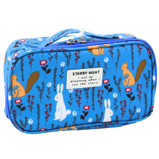 Piórnik szkolny organizer kosmetyczka dodatkowa kieszonka niebieski 22,5cm
