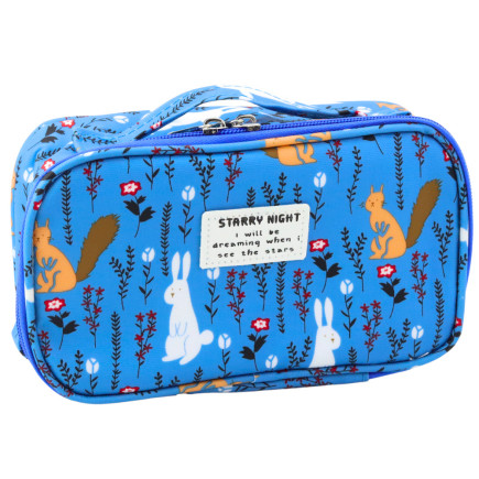 Piórnik szkolny organizer kosmetyczka dodatkowa kieszonka niebieski 22,5cm