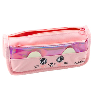 Piórnik szkolny z kotem dwie kieszenie różowy 21,5cm