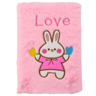 Pluszowy notatnik w linie z króliczkiem napis love różowy