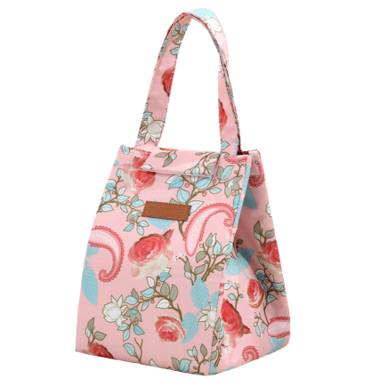 Torba termiczna izolacyjna śniadaniowa lunch bag różowa kwiaty 25cm
