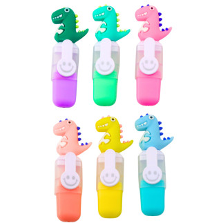 Zestaw mini zakreślacze z dinozaurem w etui kolorowe 6szt 8cm