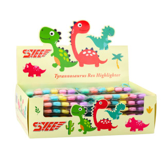 Zestaw mini zakreślacze z dinozaurem w etui kolorowe 6szt 8cm