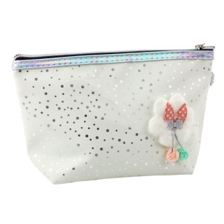 Piórnik kosmetyczka kokardka błyszczące kropki biały 23x16cm