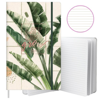 Notatnik zeszyt planner w linie liście bananowca gumka a5 80 kartek