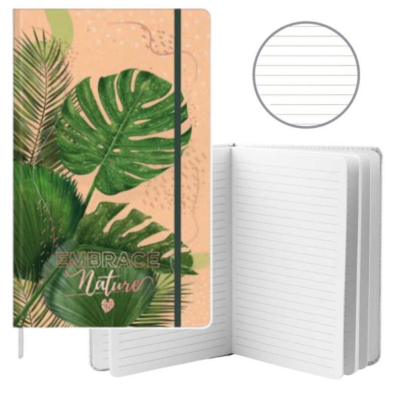 Notatnik zeszyt planner w linie liście monstera gumka a5 80 kartek