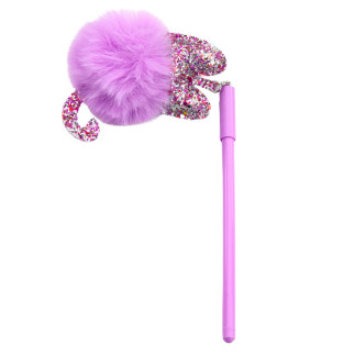 Długopis żelowy zatyczka z fioletowym pomponem niebieski tusz 17cm 0.5mm