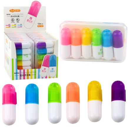 Zestaw mini zakreślacze w etui intensywne kolory 6szt