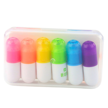 Zestaw mini zakreślacze w etui intensywne kolory 6szt