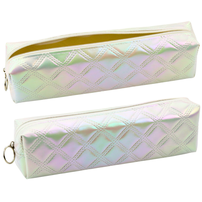 Piórnik szkolny organizer tłoczony wzór biały perłowy 21x6cm