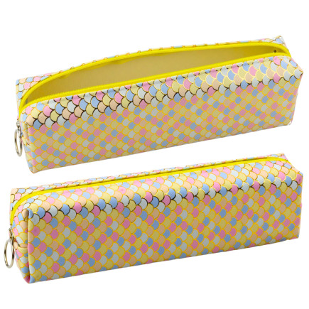 Piórnik szkolny organizer wzór łusek syrenich kolorowy żółty 21x6cm