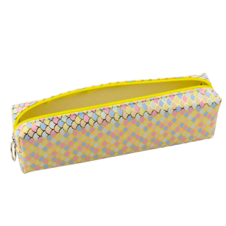 Piórnik szkolny organizer wzór łusek syrenich kolorowy żółty 21x6cm