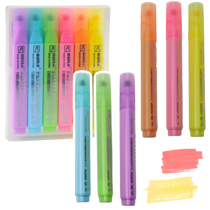 Zestaw zakreślaczy szkolne biurowe kolorowe 6szt.