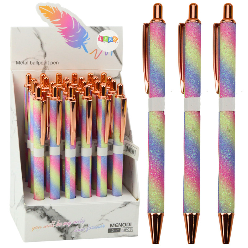 Długopis metalowy automatyczny brokatowy niebieski tusz 1.0mm