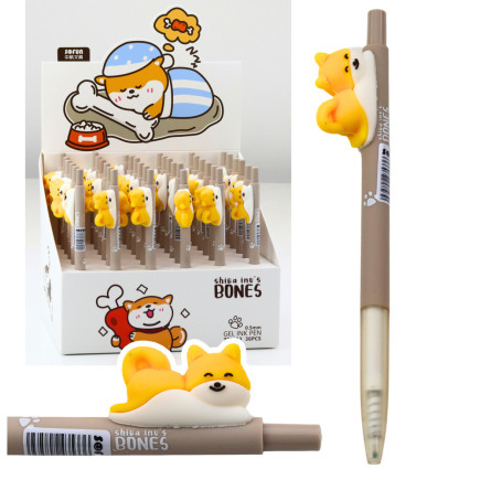 Długopis z figurką żółtego pieska shiba niebieski tusz 0.5mm